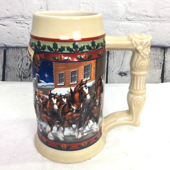 Budweiser 'Old Towne Holiday 2003 Clydesdale Horses VTG Ceramic 7" Beer Stein - Picture 4 of 13